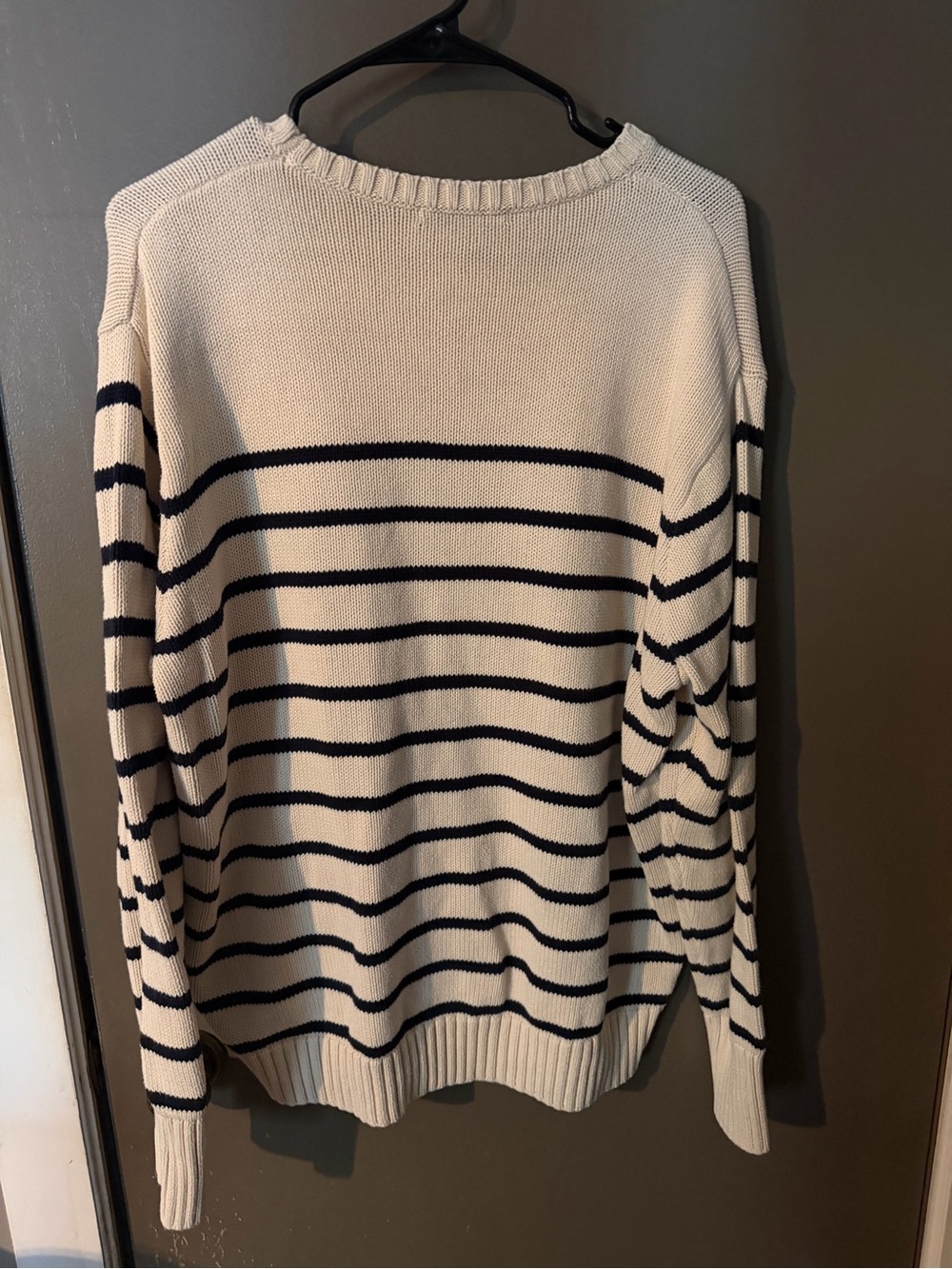 Brandy Melville Cream Sweater with Navy Stripes - Picture 2 of 3